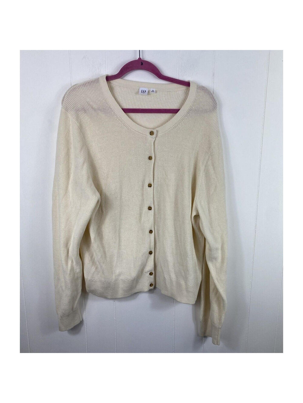Gap Cardigan Sweater Womens XXL Cream Cable Knit Acrylic Cotton Chunky Button